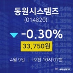 실시간주식현황 동원시스템즈 주가 9일  현재 33750원