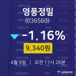 4월 9일 영풍정밀 증권투자 9340원  -1.16%