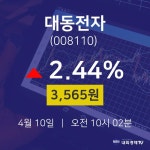 4월 10일 대동전자 주식종목시세 2.44% 3565원