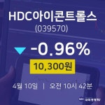 4월 10일 HDC아이콘트롤스 오늘주식시장 -0.96% 10300원