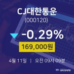 주식종목 CJ대한통운 주가 11일  현재 169000원