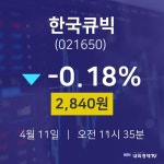 주식시세현황 한국큐빅 주가 11일  현재 2840원