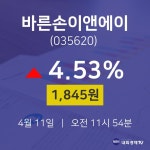 주식종목검색 바른손이앤에이 주가 11일  현재 1845원