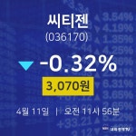 4월 11일 씨티젠 투자주식 -0.32% 3070원