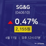 4월 11일 SG&G 실시간증시 0.47% 2155원