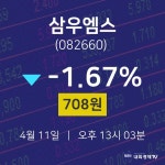 삼우엠스주식현재가  11일  현재 708원