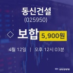 주식증권 동신건설 주가 12일  현재 5900원