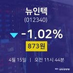 아워홈아이텍반도체주 | 4월 15일 뉴인텍 종목검색 -1.02% 873원