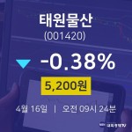 4월 16일 태원물산 증권플러스 -0.38% 5200원