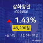 4월 16일 삼화왕관 오늘증시 1.43% 46200원