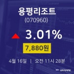 4월 16일 용평리조트 주식그래프 7880원  3.01%