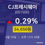 CJ프레시웨이배당주식  16일  현재 34650원