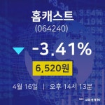 홈캐스트오늘주식장  16일  현재 6520원