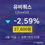 4월 16일 유비쿼스 주식현재가 -2.59% 37600원