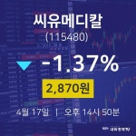 씨유메디칼오늘주식시장  17일  현재 2870원