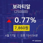 주식현재가 보라티알 주가 17일  현재 7860원
