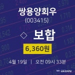 오늘주식 쌍용양회우 주가 19일  현재 6360원