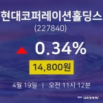4월 19일 현대코퍼레이션홀딩스 투자주식 0.34% 14800원