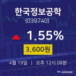 한국정보공학오늘주식  19일  현재 3600원