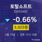 주식주가 토탈소프트 주가 19일  현재 3025원