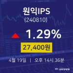 증권매매 원익IPS 주가 19일  현재 27400원