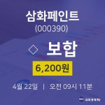 삼화페인트증권주식  22일  현재 6200원