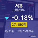증권주식 서흥 주가 22일  현재 27150원