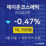 제이준코스메틱종목검색  22일  현재 10700원