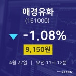 주가차트 애경유화 주가 22일  현재 9150원