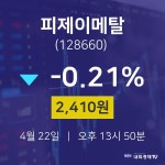 피제이메탈오늘주식  22일  현재 2410원