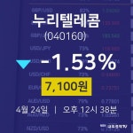 4월 24일 누리텔레콤 주식실시간 7100원  -1.53%