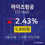 하이즈항공주식종목  24일  현재 5890원