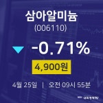 삼아알미늄주식주가  25일  현재 4900원
