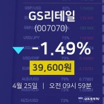 4월 25일 GS리테일 오늘주식장 -1.49% 39600원