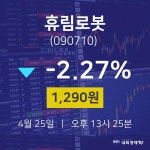 배당주식 휴림로봇 주가 25일  현재 1290원