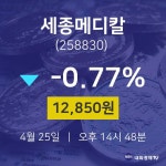 4월 25일 세종메디칼 오늘주식시장 12850원  -0.77%