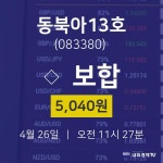 4월 26일 동북아13호 주식그래프 5040원  0.00%