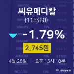 4월 26일 씨유메디칼 증권주식 2745원  -1.79%
