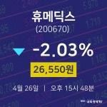 배당주식 휴메딕스 주가 26일  현재 26550원