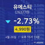 주식종목검색 유에스티 주가 26일  현재 4990원