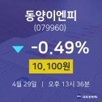 오늘증권시세 동양이엔피 주가 29일  현재 10100원
