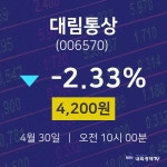 4월 30일 대림통상 주식현재가 -2.33% 4200원