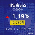 실시간주식현황 매일홀딩스 주가 30일  현재 12750원