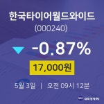 주식창 한국타이어월드와이드 주가 3일  현재 17000원