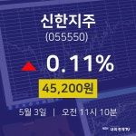 5월 3일 신한지주 주식증권 0.11% 45200원