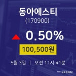 실시간증시 동아에스티 주가 3일  현재 100500원