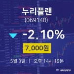 투자주식 누리플랜 주가 3일  현재 7000원