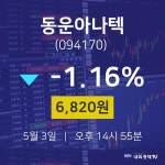 5월 3일 동운아나텍 주식증권 6820원  -1.16%