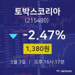 투자주식 토박스코리아 주가 3일  현재 1380원