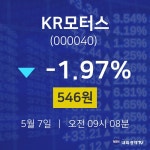 5월 7일 KR모터스 금일증시 -1.97% 546원